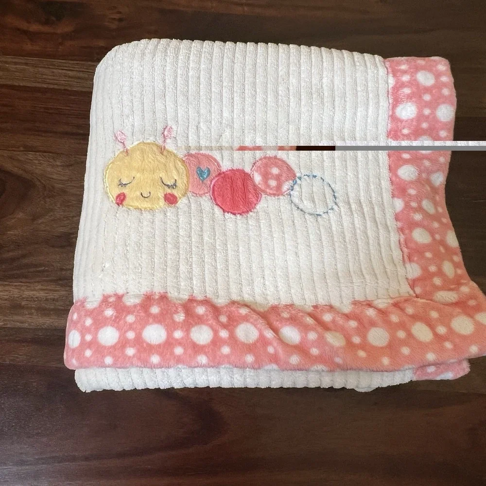 Chick Pea Plush‎ Ribbed Pink Caterpillar Baby Girl Blanket Sherpa Polka Dot Edge